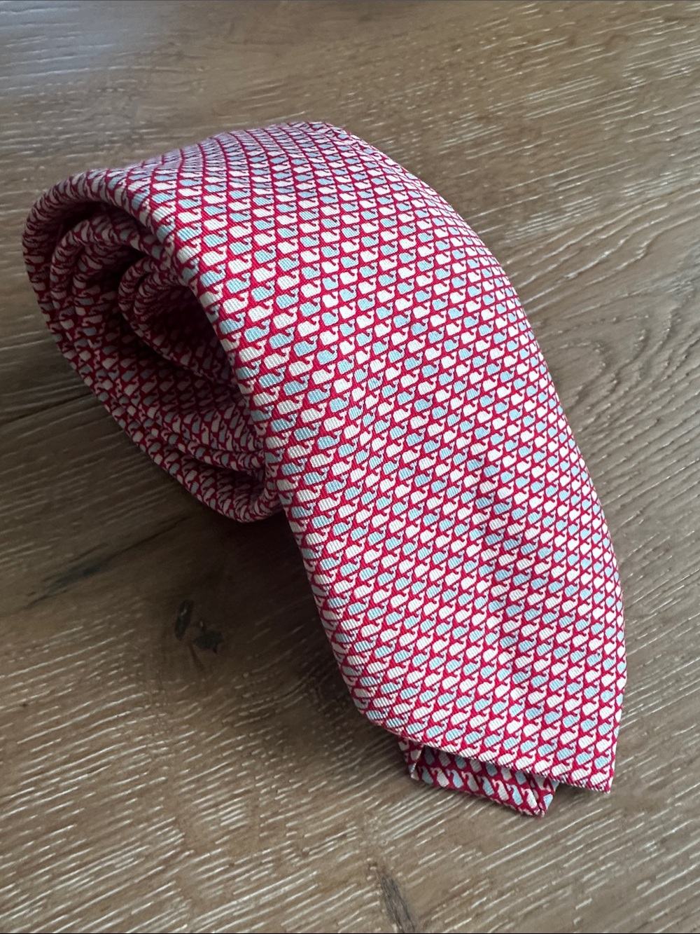 Vineyard Vines Red Blue and White Micro-Whale Patterned Silk Tie